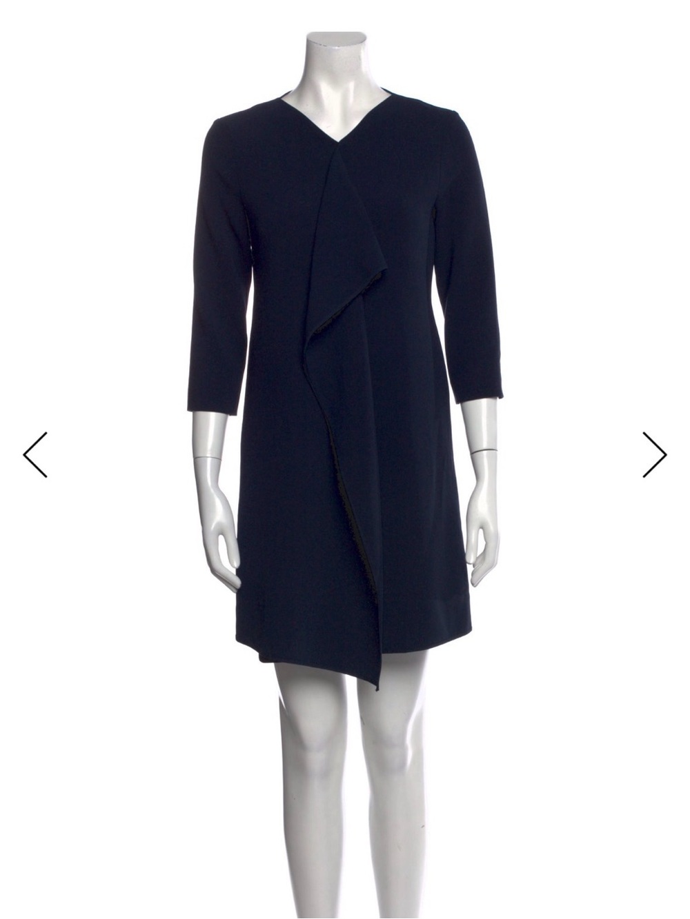 MaxMara Navy Long-Sleeve Draped Front Dress